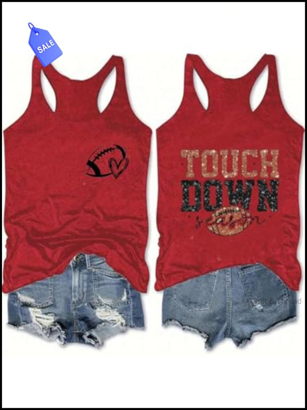 Game Day Football Graphic Tank Top Racerback Sleeveless Tee